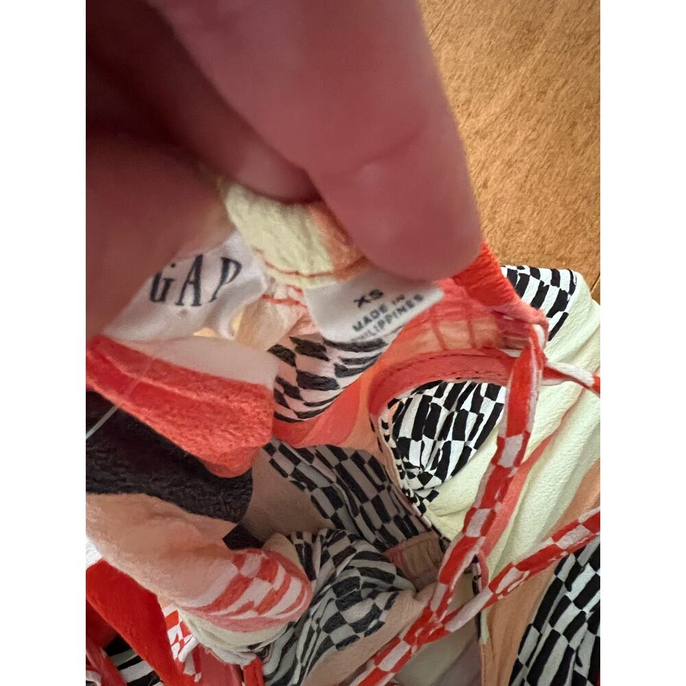 GAP Orange Yellow Smocked Stripe Abstract Sleeveless Midi Summer Dress XS - Picture 6 of 6